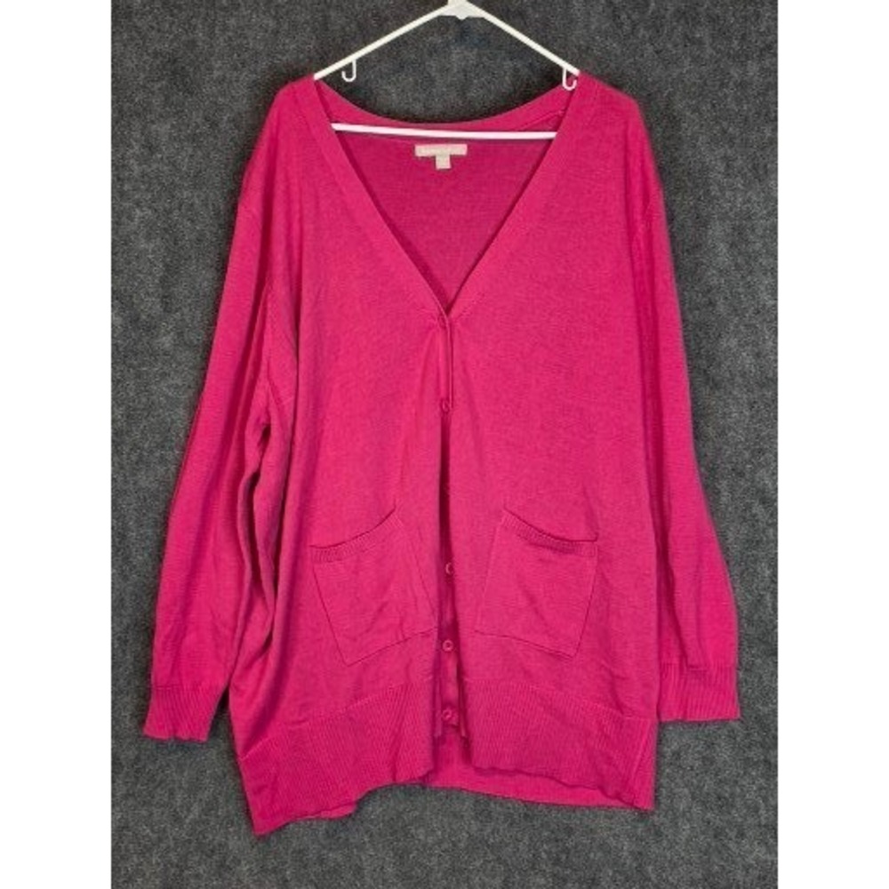 Woman Within Perfect Long Sleeve PInk Cardigan Pullover Size 2X Casual Cozy Work
